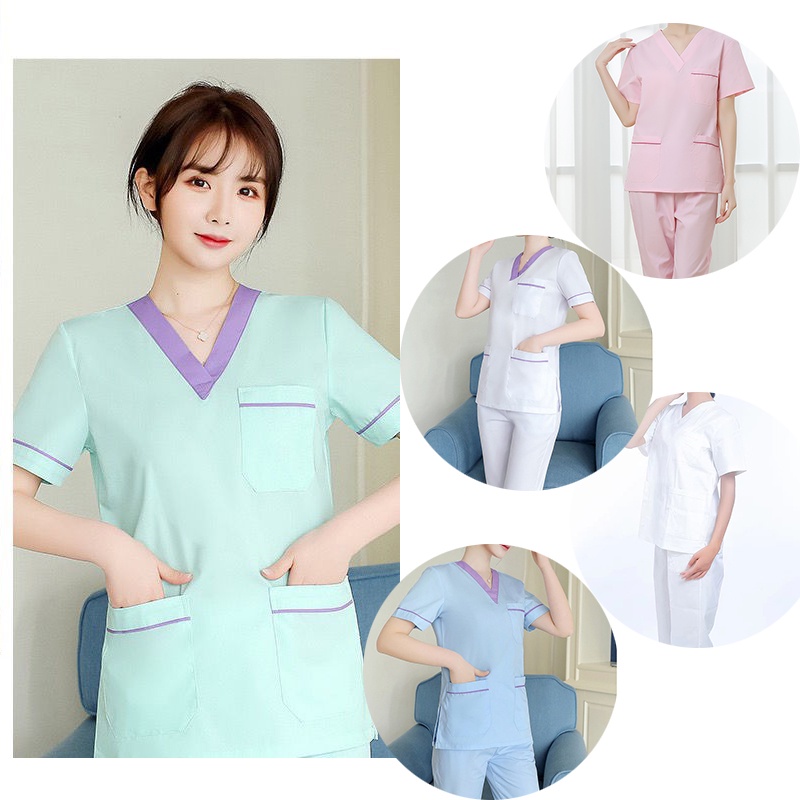 【เสื้อยืด+กางเกง】ชุดเครื่องแบบพยาบาล แขนสั้น ผ้าฝ้าย สไตล์ใหม่ สําหรับผู้หญิง