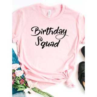 Women T Shirt Birthday Squad Letters Print Tshirt Women Short Sleeve O Neck Loose T-shirt Ladies Causal Tee Shirt Tops