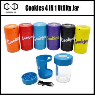 [ส่งฟรี] กระปุกโหล คุ๊กกี้ พร้อมแว่นขยาย มีไฟ LED ส่องสว่าง Cookies 4 IN 1 Utility Jar with a Magnify Led Grinder + Jar