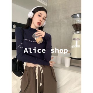 Alice เสื้อครอป เสื้อยืดแขนยาวผู้หญิง สีดำ 2022 ใหม่ S071161