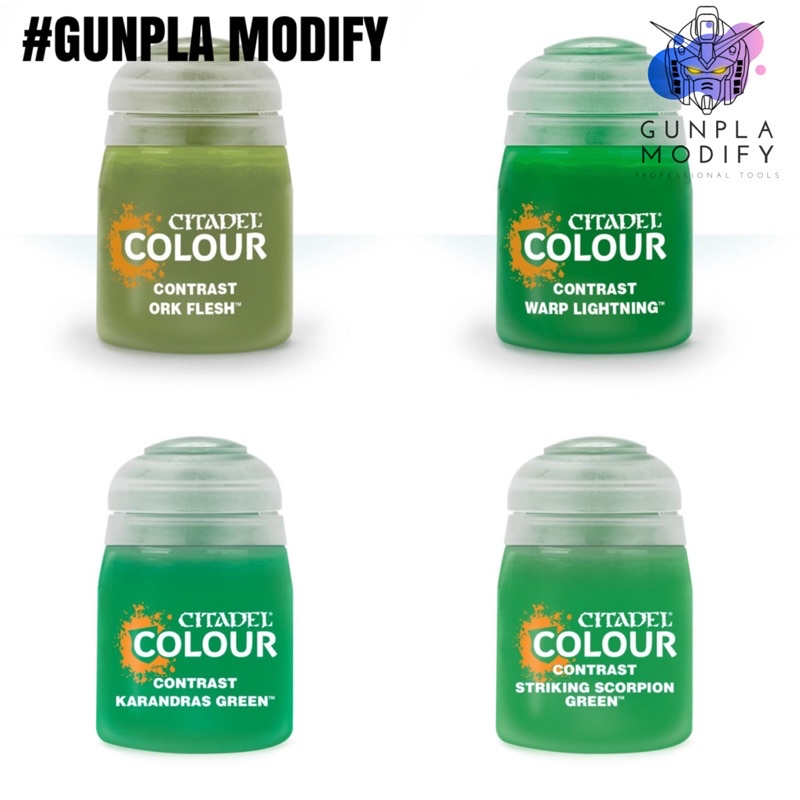 CITADEL COLOR (CONTRAST) Ork Flesh, Warp Lightning, Karandras Green, Striking Scorpion Green
