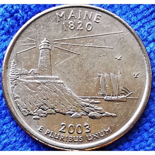 เหรียญ​สหรัฐอเมริกา​ USA, 1 Quarter, (Maine), #​1731E, ชุด​ State Quarter,​ ใช้แล้ว