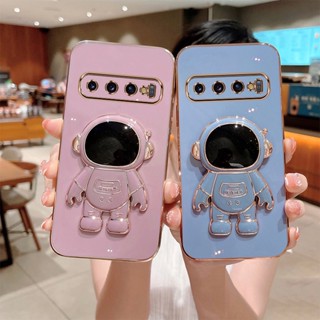 เคส Samsung s10 plus s10 pro เคสโทรศัพท์เคลือบด้วยไฟฟ้าบางเฉียบ + ขาตั้งนักบินอวกาศ 3D แบบพกพา