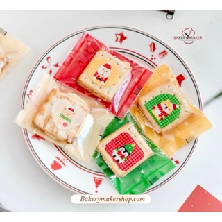 ถุงซีล Xmas ขนาด 7 x 10 ซม. แพค 50 ใบ / ลายสก็อตหลังทึบ Christmas cookie bags