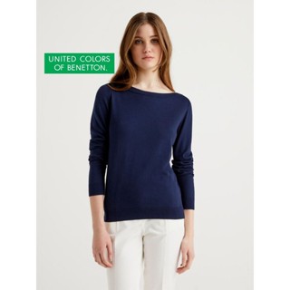 United Colors of Benetton : Dark Navy BOAT NECK SWEATER ( เสื้อไหมพรมสีกรม )