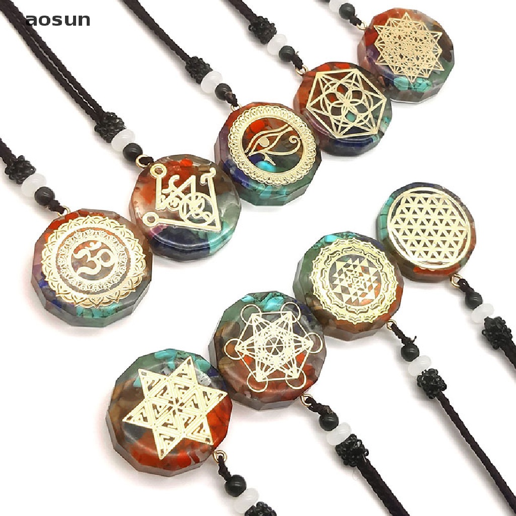 Aosun Energy Generator Amulet 7 Chakras จี้สร้อยคอ Orgoniteสมาธิ Balance Emf ป้องกันคอ String Chain 