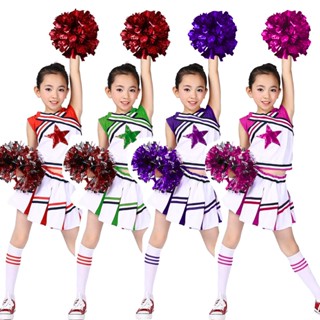 ชุดเชียร์ลีดเดอร์ พร้อมถุงเท้าปอมปอม สีแดง สีขาว สําหรับเด็กผู้หญิง