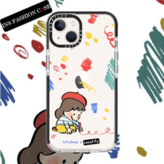 Casetify X liliuhms สาวน้อย ขอบสีดํา สีใส iPhone เคส สําหรับ iPhone 14 13 12 11 Pro MAX IX XS MAX XR 6 6s 7 8 Plus เคสกันกระแทก กันชน เคสนิ่ม