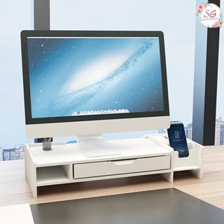 ชั้นวางจอคอมพิวเตอร์ พร้อมช่องและลิ้นชักเก็บของบนโต๊ะทำงาน ชั้นวาง DIY ของฝากปีใหม่