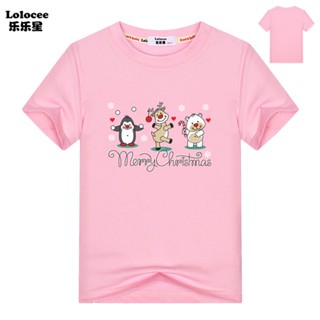 เสื้อยืด พิมพ์ลายการ์ตูนสัตว์ กวาง ดอกไม้ คริสต์มาส น่ารัก สําหรับเด็ก