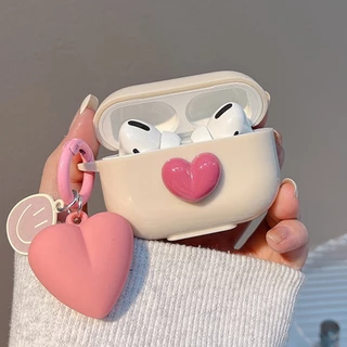 Girly สีชมพู 3D หัวใจ Smiley จี้หูฟังสําหรับ Airpods 1/2/3/Pro Airpod 4 หูฟังไร้สายบลูทูธ Soft Tpu กรณีกันกระแทกชุดหูฟังฝาครอบป้องกัน