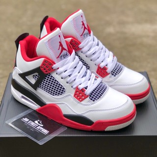 Jordan 4 "Fire Red" (คุณภาพสูง) รองเท้าบาสเก็ตบอล สําหรับผู้ชายและผู้หญิง