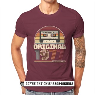 เสื้อยืดผ้าฝ้าย แขนสั้น เข้ารูป พิมพ์ลายเทป 1977 S พรีเมี่ยม สไตล์วินเทจ ย้อนยุค ใส่สบาย แฟชั่นสําหรับผู้ชาย