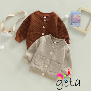 Geta- เสื้อแจ็กเก็ตแขนยาว คอกลม แต่งกระดุม สีพื้น แฟชั่นฤดูใบไม้ร่วง สําหรับเด็กผู้หญิง และเด็กผู้ชาย