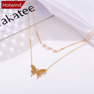 Hotwind สร้อยคอโซ่ จี้ไข่มุกเทียม ผีเสื้อ สร้างสรรค์ สไตล์วินเทจ เครื่องประดับ สําหรับผู้หญิง Q3R2