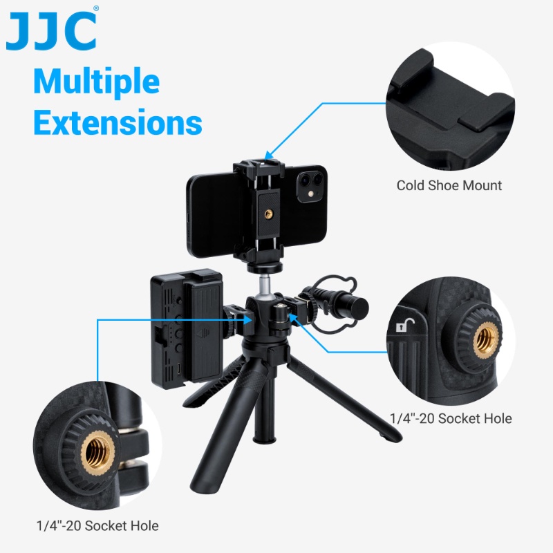 JJC ขาตั้งกล้องขนาดเล็กแบบขยายได้ไม้เซลฟี่บลูทู ธ พร้อมสกรู 1/4"-20 และที่หนีบโทรศัพท์แบบสปริงสำหรับโทรศัพท์มือถือเซลฟี่ / บล็อก / สตรีมมิงแบบสด / การสร้างภาพยนตร์โทรศัพท์มือถือ