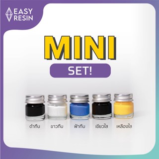 สีเรซิ่นใส ทึบ ขนาด MINI Setใส ทึบ ชุดสีผสมเรซิ่น ส่งฟรี (เหลืองใส เขียวใส ขาวทึบ ดำทึบ ฟ้าทึบ )ใช้ได้กับเรซิ่นทุกชนิด สดสม่ำเสมอ - Easy Resin