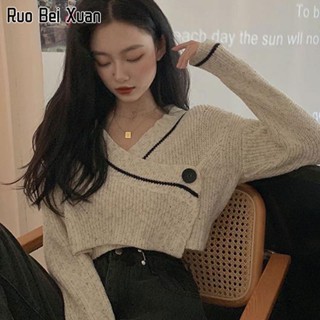 RUO BEI XAUN เสื้อสเวตเตอร์ คาร์ดิแกน คาร์ดิแกนผู้หญิง เวอร์ชั่นเกาหลี เสื้อถักนิตติ้งแขนสั้นและแขนยาว สำหรับผู้หญิง