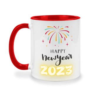 แก้วกาแฟเซรามิคกรีนรูปภาพน่ารัก, แก้วกาแฟสกรีนข้อความ Happy New Year 2023, ของขวัญสำหรับวันปีใหม่,ของขวัญสำหรับคนพิเศษ