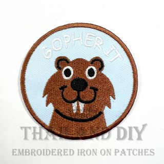 ตัวรีดติดเสื้อ งานปัก หนู โกเฟอร์ ลายการ์ตูน สัตว์ คำตลก Funny Gopher it animal joke Patch WOP DIY ตัวรีด อาร์มติดเสื้อ