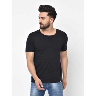 Mens Ripped T-Shirt- Black เสื้อยีด เสือยืดผู้ชาย เสื้อยืด cotton