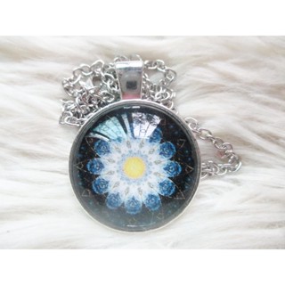 สร้อยคอ จี้ดอกไม้ แมนดาลา Mandala จี้ฝาครอบแก้ว สร้อยคอโซ่ยาว 20 นิ้ว