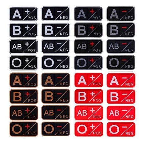 5*2.5 ซม.3D Blood Group Badge Patch A+ B+ AB+ O+ AB- AB- O- PVC ยางสัญลักษณ์ทหารยุทธวิธี Hook และ Lo