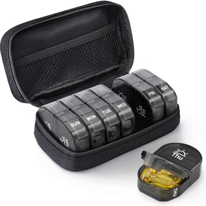 ( L019) เซ็ตตลับใส่ยา สำหรับ 1 อาทิตย์ 14 ช่อง พร้อมกระเป๋าใส่ตลับยา (พร้อมส่งจากไทย)