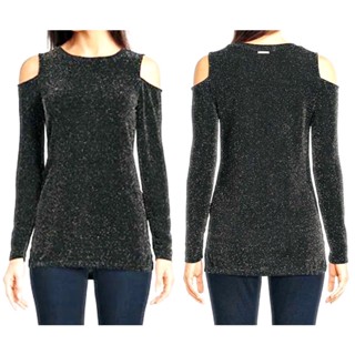 M K. Open-Shoulder Metallic Top