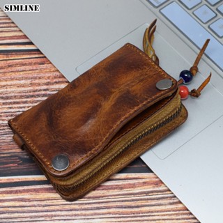 Vintage Genuine Cow Leather Key Wallet Holder Men Cowhide Zipper Car Key Bag Case Card Holders Coin Purse Organizer Hous