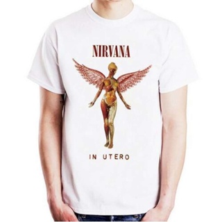 Mens T shirt Casual tops Nirvana In Utero Rock Band Grunge 90s White Mens T Shirt Custom Man ShortTEE