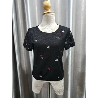 FF02243 เสื้อแฟชั่น มือสอง สีดำ อก 34 นิ้ว