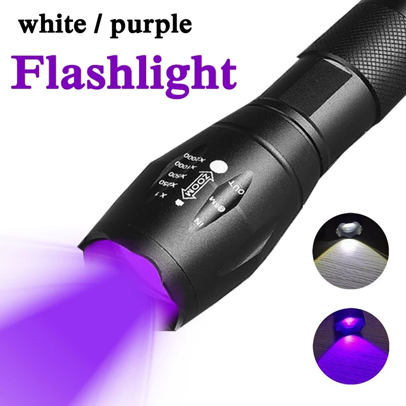 ไฟฉาย LED อัลตราไวโอเลต สีม่วง สีขาว พับเก็บได้ ตรวจจับแสงซูมได้