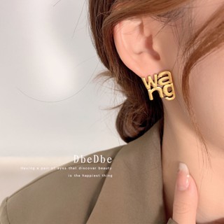 เครื่องประดับ ต่างหู จี้โลโก้ตัวอักษร Wang สีทอง แฟชั่นสําหรับผู้หญิง