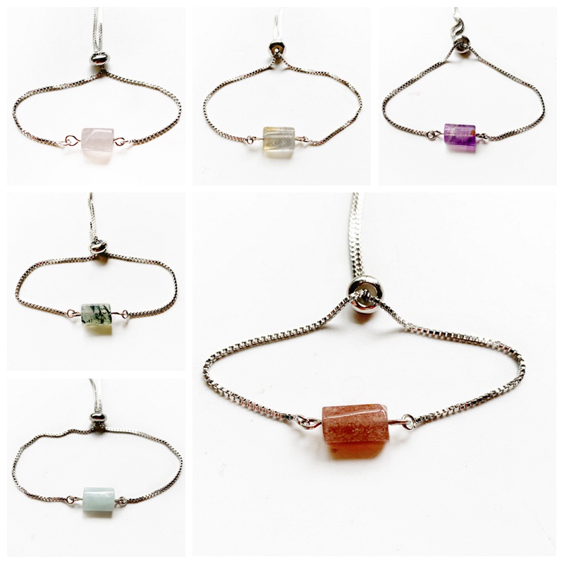 ธรรมชาติ Citrine Rose Quartz Amethyst สร้อยข้อมือหินปรับสแตนเลสสตีล Lulutong หินดึงสร้อยข้อมือปรับ 1 ชิ้น
