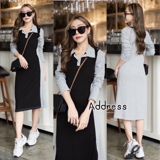 🌈🌿🌼🌸🌺🧡🤎🇰🇷Cotton 2Tone Polo Long Sleeve Maxi Dress