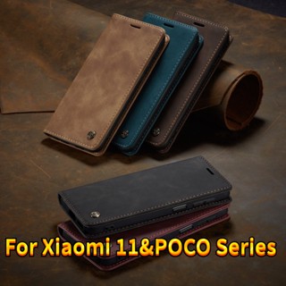 เคสโทรศัพท์มือถือหนัง ฝาพับ พร้อมช่องใส่บัตร สไตล์เรโทร สําหรับ Xiaomi 11 Lite 11X 11i POCO F2 Pro F3 M2 M3 M4Pro X3 GT X4NFC