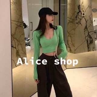 Alice  เสื้อครอป เสื้อยืดแขนยาวผู้หญิง ชุดไปคอนเสิร์ต 2022 ใหม่  Trendy High quality Comfortable พิเศษ MI22110407 36Z230909