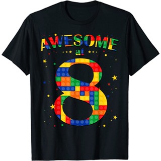 gothic เสื้อยืดลำลอง Building Blocks Bricks Awesome At 8 Years Old Birthday Boy T-Shirt Sports T-shirt