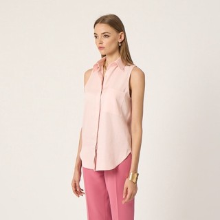 TIYA BARE SLEEVELESS SHIRT เสื้อเชิ้ตแขนกุดผ้า cotton tencel สี BLUSH PINK