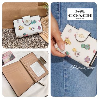 Coach Medium Corner Zip Wallet With Spaced Floral Field Print (CA737)