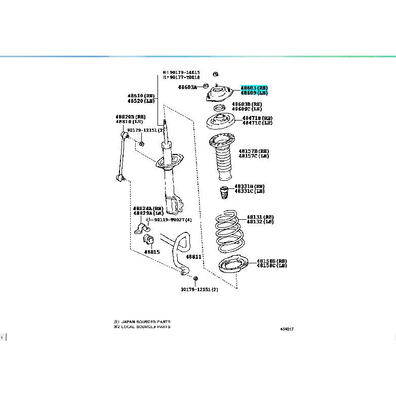 เบ้าโช้คอัพหน้า Toyota Camry 2015 AVV50 (48609-06360) แท้ห้าง Chiraauto