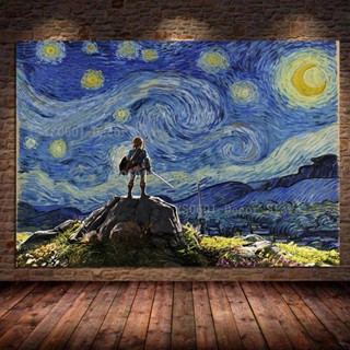 โปสเตอร์ภาพวาดสีน้ํามัน รูป The Legend of Zelda Van Gogh Starry Night สไตล์ญี่ปุ่น สําหรับตกแต่งบ้าน