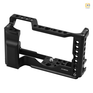 Andoer Video Camera Cage Rig Aluminum Alloy with Cold Shoe Mount Universal 1/4 3/8 Threaded Holes Shoulder Strap Hole Replacement for  M6 Mark II Camera