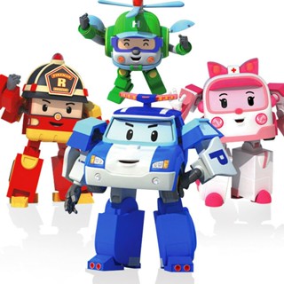 ของเล่นหุ่นยนต์ Robocar Poli Ambe Roy Helly Transformer สําหรับเด็ก 4 ชิ้น