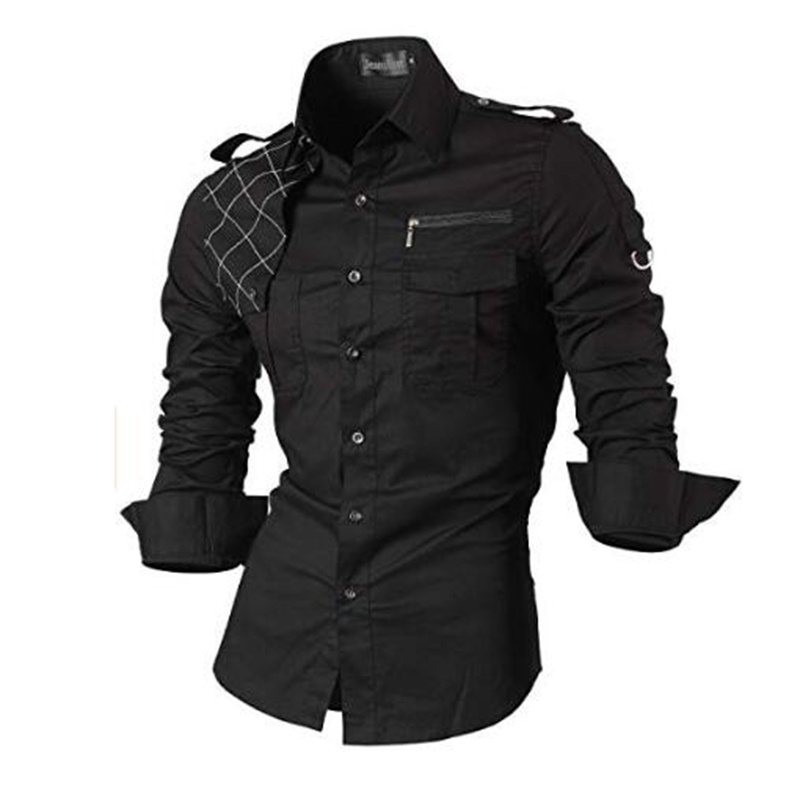 Jeansian Men's Casual Dress Shirts Fashion Desinger Stylish Long Sleeve Slim Fit 8371 Blac00 #0