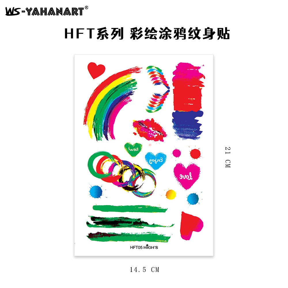 สติกเกอร์รอยสักชั่วคราว ลายกราฟฟิติ สีรุ้ง กันน้ํา เหมาะกับงานปาร์ตี้ สําหรับผู้ชาย และผู้หญิง