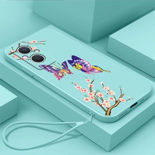 เคสโทรศัพท์มือถือ ซิลิโคนนิ่ม TPU ลายผีเสื้อ พร้อมสายคล้อง สําหรับ oppo reno 7z 5g