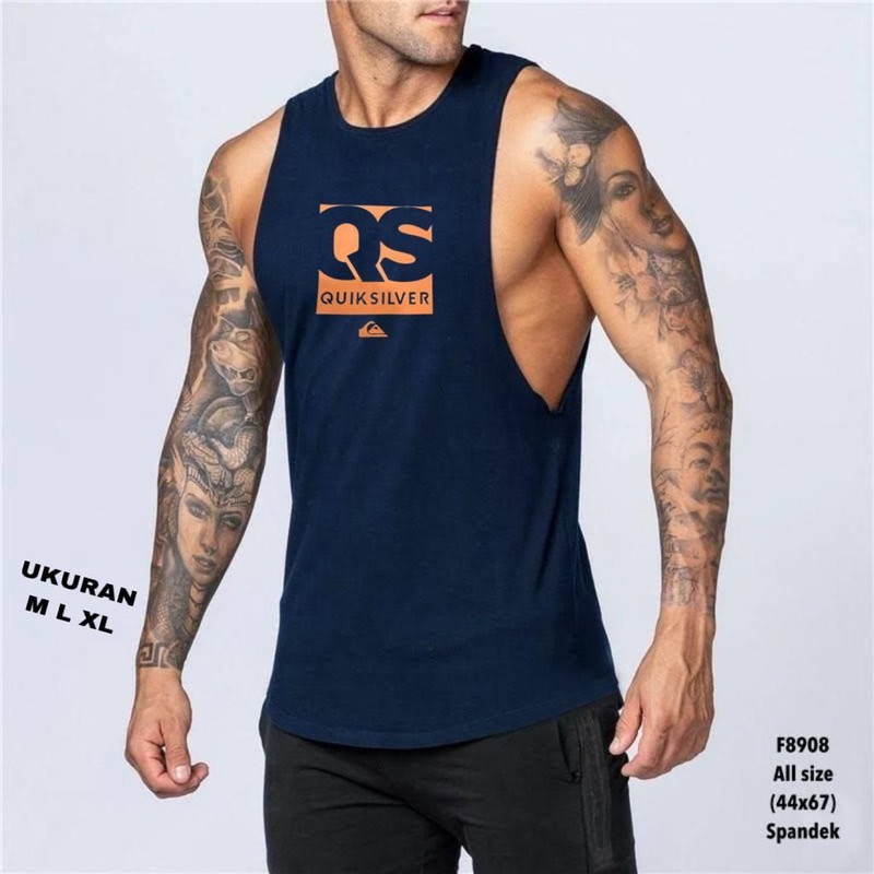 MUSCLE QUIKSILVER NAVY LOGO ORANGE T-SHIRT FITNESS T-SHIRT GYM T-SHIRT