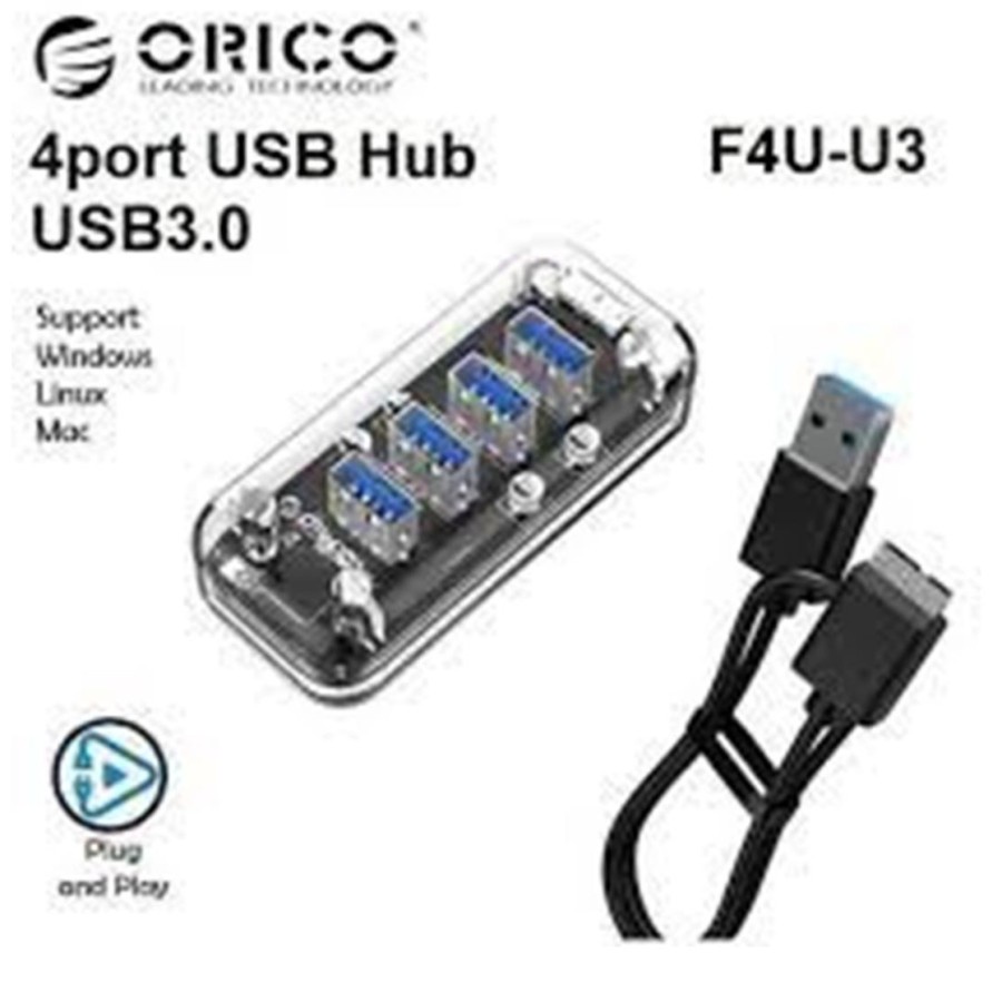 TERMINAL USB HUB 4 พอร์ต 3.0 ORICO F4U-U3 TRANSPARENT